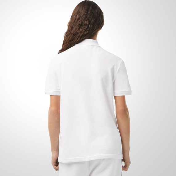 POLO MASCULINA PIQUET LOGO STRIPE BRANCA LACOSTE