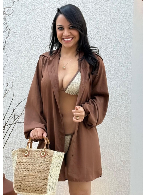 SAÍDA DE PRAIA CAMISA NA SEDINHA MARROM 3109