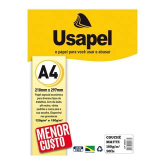 PAPEL COUCHE 180G 50FL A4 MATTE - 25000 - BRANCO - UN - USAPEL