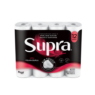 PAPEL HIGIENICO FOLHA DUPLA C/12 - 30M - 100% CELULOSE - UN - SUPRA
