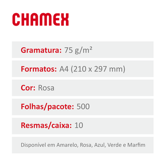 PAPEL CHAMEX COLOR 75G 500FLS - ROSA - UN - CHAMEX
