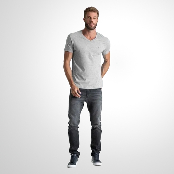 CAMISETA MASCULINA CLÁSSICA GOLA V CINZA TOMMY HILFIGER