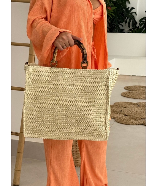 BOLSA DE PALHA GRANDE QUADRADA TRANCOSO OFF WHITE