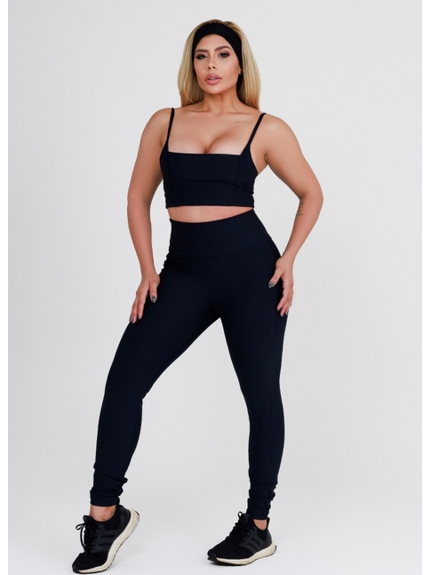 CONJUNTO FIT HYPER TOP ALÇA CALÇA COS ALTO PRETO