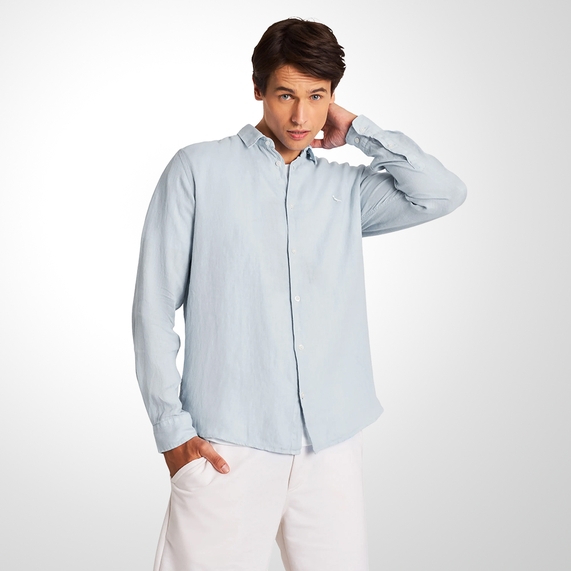CAMISA RESERVA MASCULINA MANGA LONGA LINHO AZUL