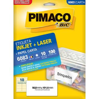 ETIQ INKJET/LASER CARTA 10FL 6083 - 50X101 - UN - PIMACO
