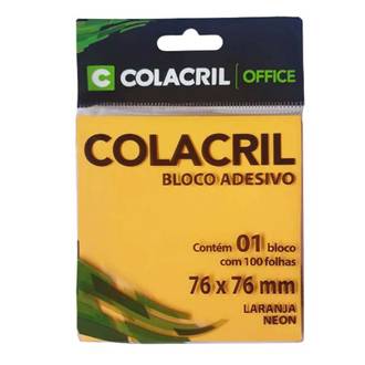 BLOCO ADESIVO 100F - 76X76MM - LARANJA NEON - UN - COLACRIL