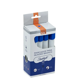 MARCADOR PINCEL QUADRO BRANCO DASHLIGHT - RECARREGAVEL - AZUL - CX 12 - BRW