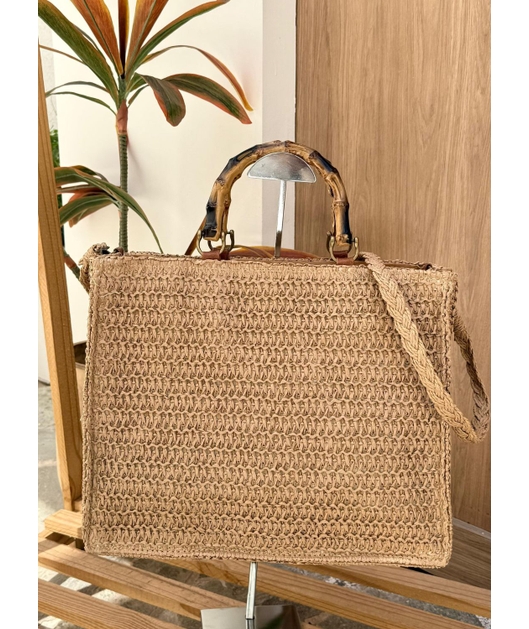 BOLSA DE PALHA GRANDE QUADRADA TRANCOSO BEGE