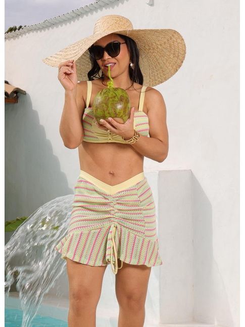 SAÍDA DE PRAIA MINI SAIA BABADO AMARELA COLEÇÃO ÁGUA DE COCO