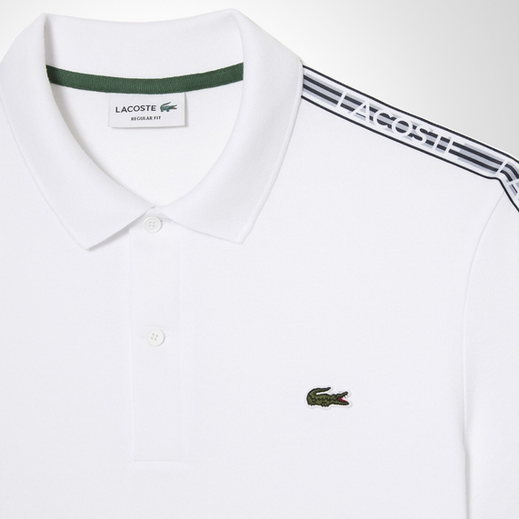 POLO MASCULINA PIQUET LOGO STRIPE BRANCA LACOSTE