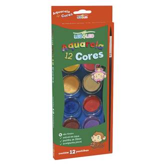 AQUARELA EM PASTILHA C/PINCEL C/12 CORES - 4193 - UN - LEO E LEO