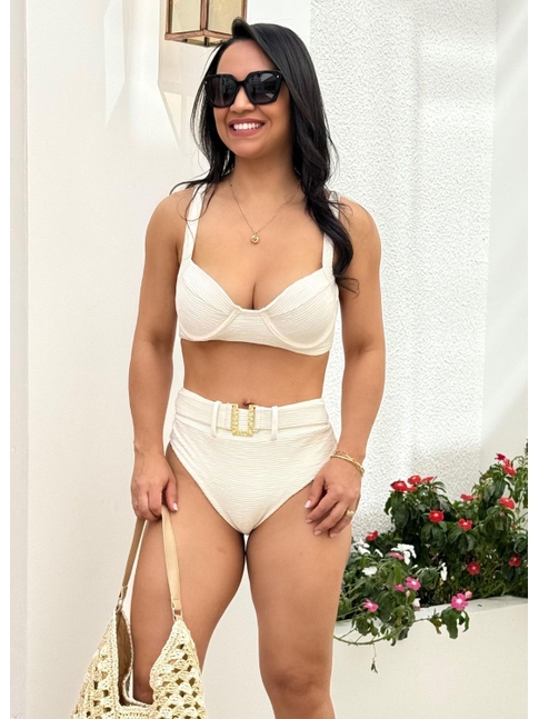 BIQUÍNI MEIA TAÇA CALCINHA ALTA COM CINTO OFF WHITE COLEÇÃO PURO AMOR DROP 2