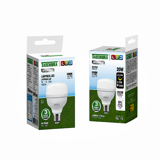 LÂMPADA LED HIGH TASCHIBRA LUZ BRANCA 6500K TKL 110 - 20W BIVOLT