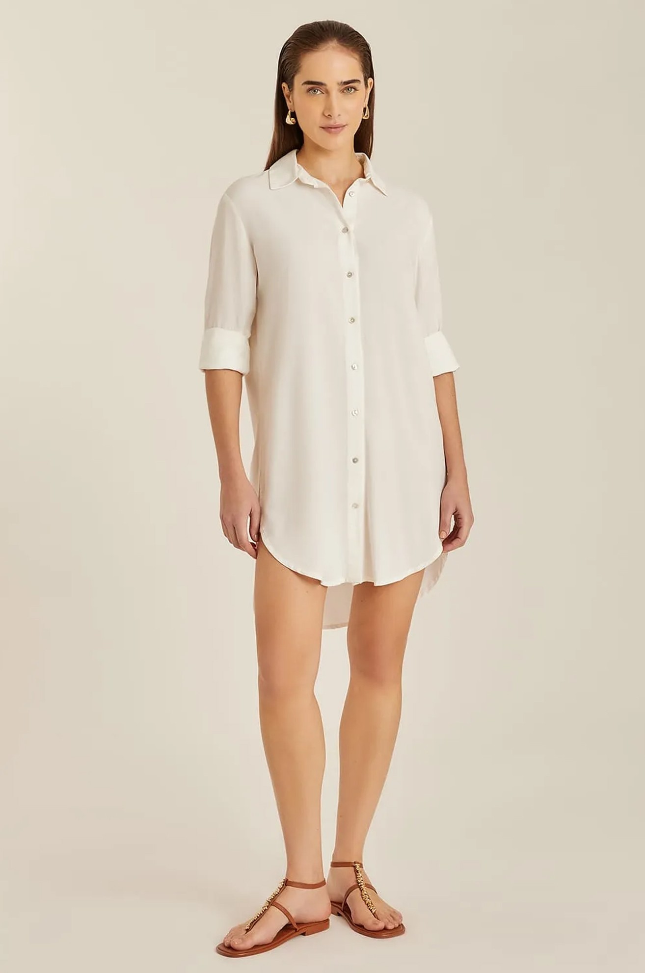 CHEMISIER BÁSICO FRALDADO OFF WHITE