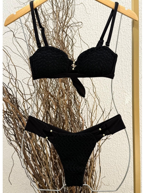 BIQUÍNI TOP CROCHÊ CALCINHA ASA DELTA PRETO COLEÇÃO BRISA