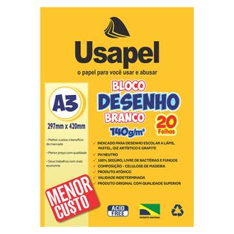 BLOCO DESENHO 140G A3 20FL - 25059 - BRANCO - PCT 5 - USAPEL