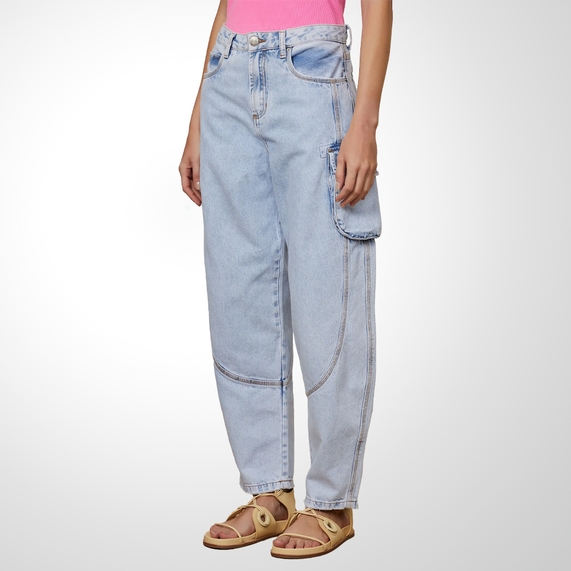 CALÇA JEANS FEMININA SLOUCHY RECORTES BOLSO CARGO ANIMALE