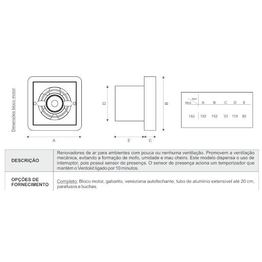 RENOVADOR DE AR VENTOKIT COM SENSOR DE PRESENÇA COMPLETO 150 (Bivolt)