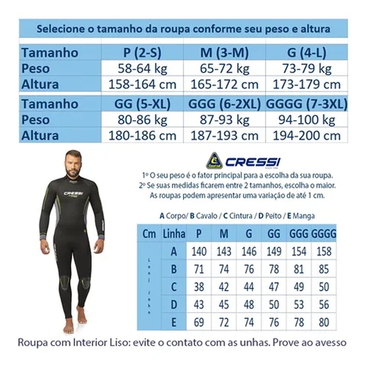 MACACÃO MASCULINO DE NEOPRENE 5MM FAST MAN CRESSI AMARELO