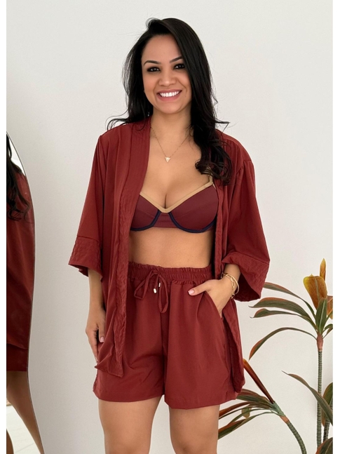 SAÍDA DE PRAIA CONJUNTO COM SHORT NA SEDINHA MARSALA COMB1908