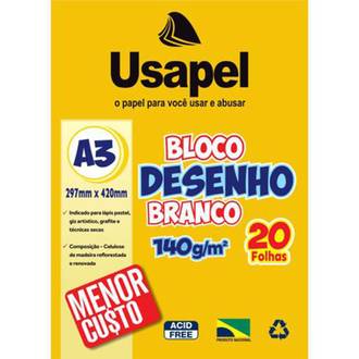 BLOCO DESENHO 140G A3 20FL - 25059 - BRANCO - UN - USAPEL