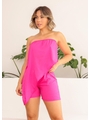 SAÍDA DE PRAIA CONJUNTO TOP TOMARA Q CAIA COM SHORT ROSA COLEÇÃO TERRA DO SOL TRIO24 - 1