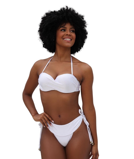 BIQUÍNI TOP ALÇAS REMOVÍVEIS CALCINHA DE AMARRAR BRANCO COLEÇÃO VIBRANTE