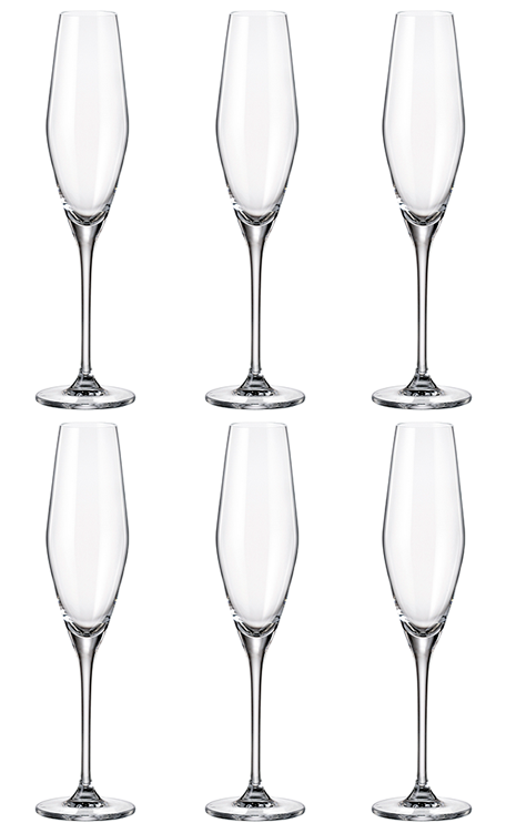 Conjunto 6 Taças de Cristal Ecológico Bohemia Loxia para Espumante 210ml