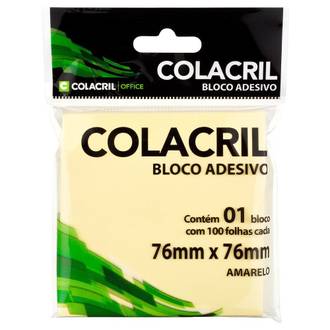 BLOCO ADESIVO 100F - 76X76MM - AMARELO - UN - COLACRIL