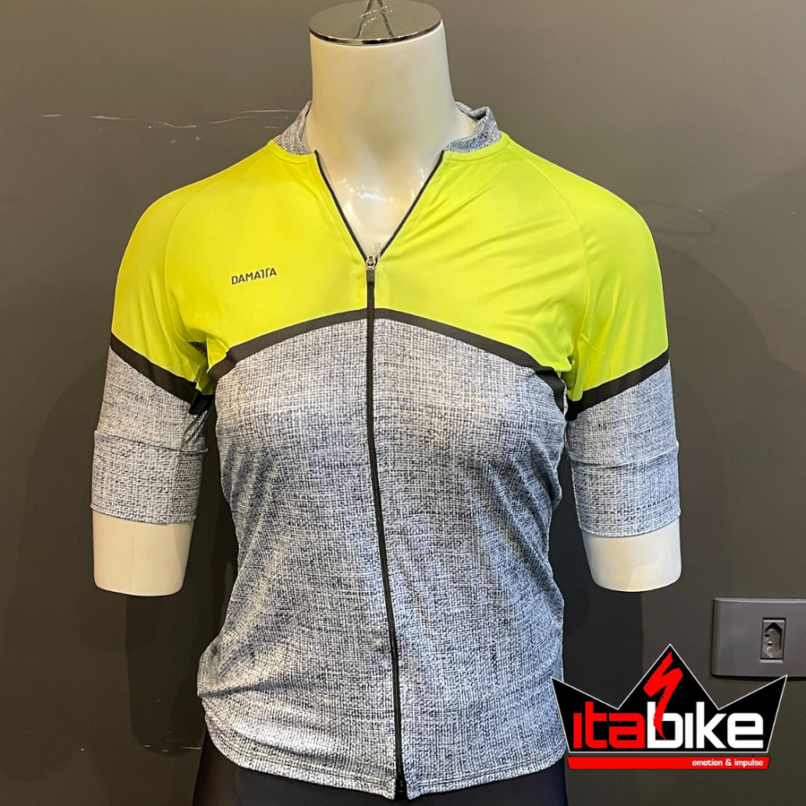 Camisa Damatta Bike Retro Cinza e Amarela