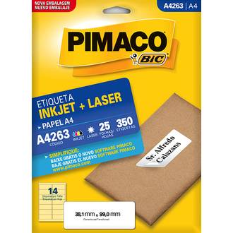 ETIQUETA INKJET/LASER A4 25FL A4263 - 38X99 - UN - PIMACO