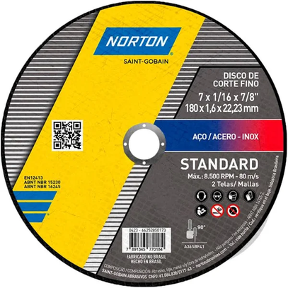 DISCO CORTE MET STANDARD NORTON 7(180x1,6x22mm)