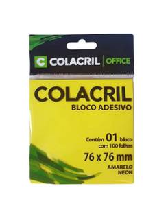 BLOCO ADESIVO 100F - 76X76MM - AMARELO NEON - UN - COLACRIL