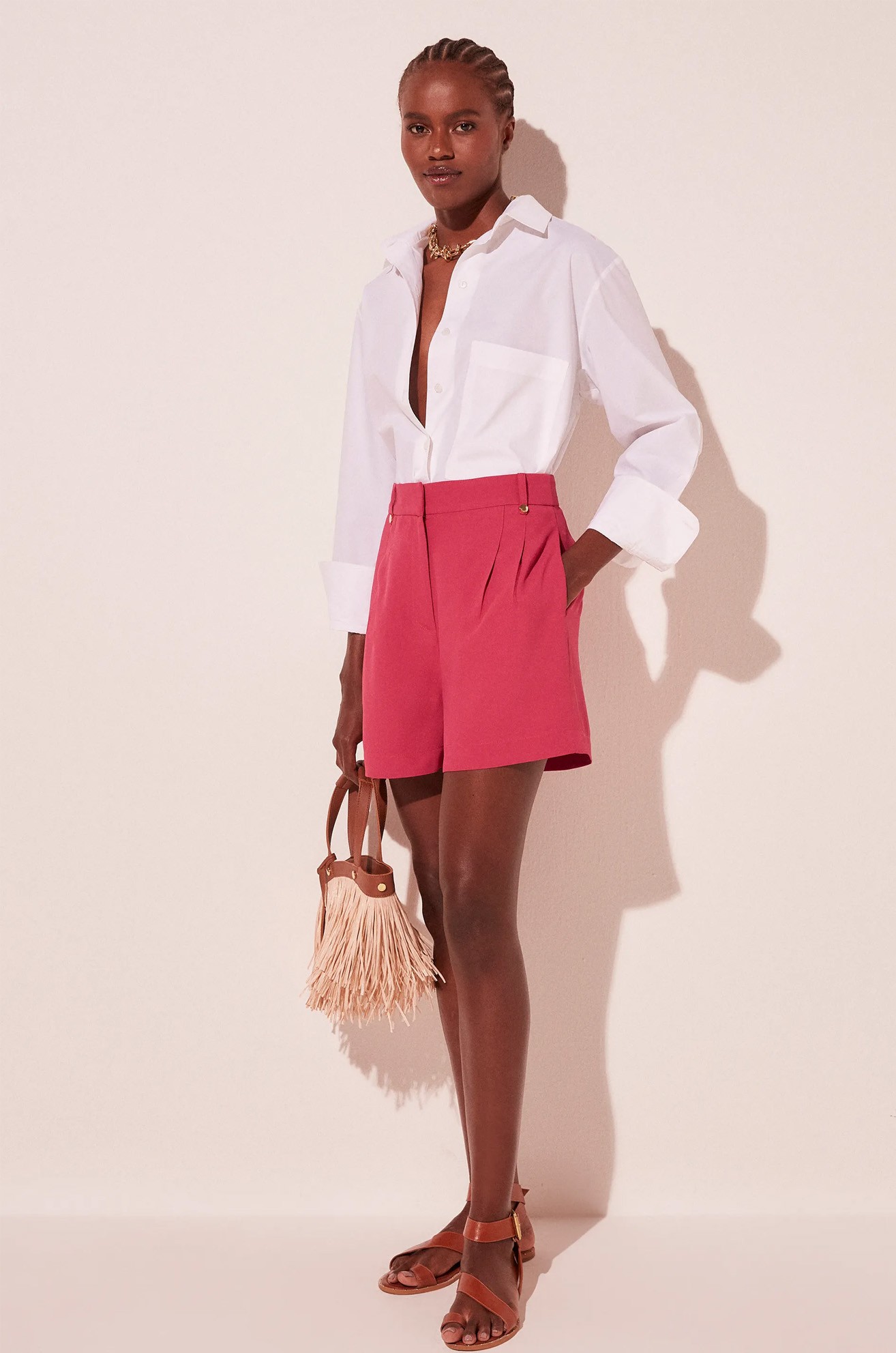 SHORT CINTURA ALTA PÉTALAS ROSA