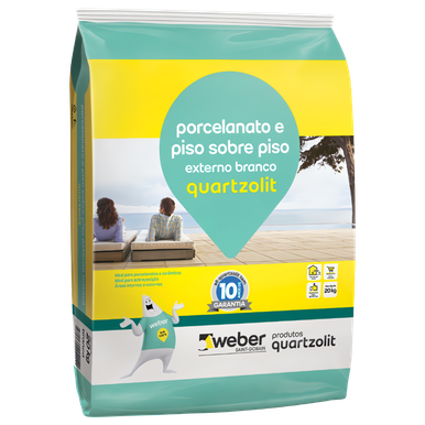 ARGAMASSA QUARTZOLIT PORCELANATO E PISO SOBRE PISO 20 KG BRANCO USO EXTERNO