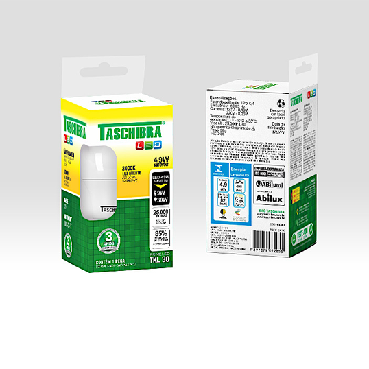 LÂMPADA LED COMPACTA TASCHIBRA LUZ AMARELA 3000K TKL 30 - 4,9W BIVOLT