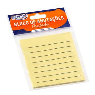 BLOCO ADESIVO ANOTACOES PAUTAD 50F - 76X76MM - BA7652 - AMARELO - UN - BRW